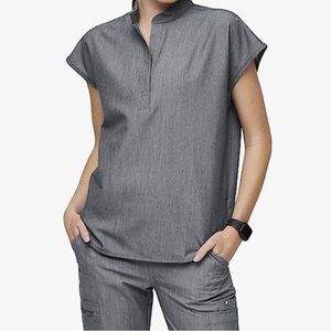 FIGS Rafaela Oversized Scrub Tops for Women — Mandarin Collar, Shirttail Hem